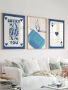 Ver imagem 1 de Kit 3 Quadros Decorativos Azul Lucky Us Minimalista No2