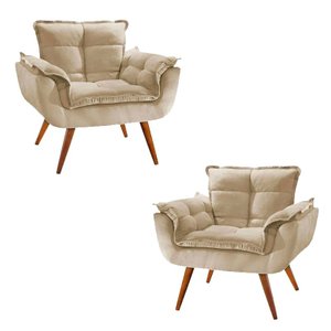Kit 2 Poltronas Decorativa Opala Pés Palito Suede Bege