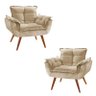 Kit 2 Poltronas Decorativa Opala Pés Palito Suede Bege - 1