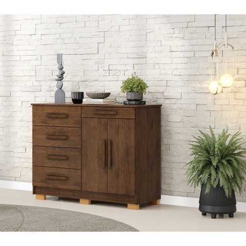 Cômoda Sapateira Sirius 5 Gavetas 2 Portas -  Imbuia Vila Rica