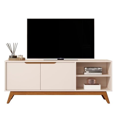 Rack Bancada Tucumã 1.4 Tv até 60 Pol. Pés de Madeira Maciça Off White