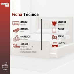 Cozinha Vitória Compacta - 8 Portas 3 Gavetas Puxadores Abs Pés Reguláveis - Moveis Marafom - 8