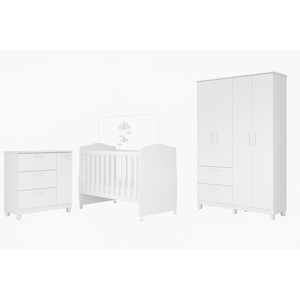 Quarto Infantil Completo Jujuba 3 Peças (guarda Roupa+cômoda+berço) Branco - Permóbili Baby