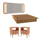 Ver imagem 3 de Kit Quarto Completo Cama Cabeceira 2 Mesas Lateral com Palha Natural Mdf Freijó Dalla Costa
