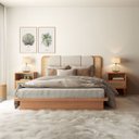 Ver imagem 1 de Kit Quarto Completo Cama Cabeceira 2 Mesas Lateral com Palha Natural Mdf Freijó Dalla Costa