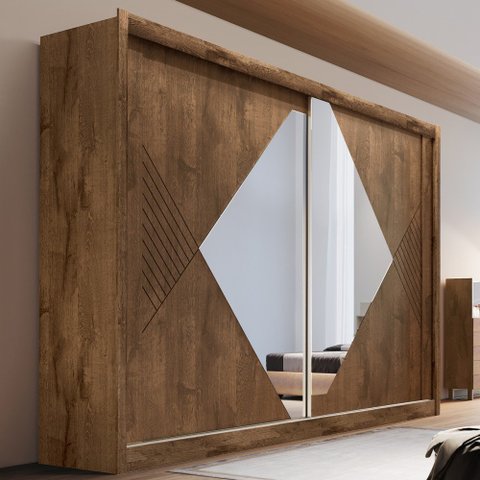 Guarda-Roupa Casal Santorini 2 Portas 4 Gavetas Espelhado 100% Mdf Brauna/Off White - Europa Móveis