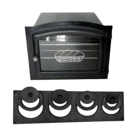 Forno 50x47x33cm Tampa Vidro e Chapa 4 Furos Fogão a Lenha