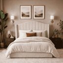 Ver imagem 1 de Cabeceira para Cama Box Estofada Zoe Decorativa Moderna Curva Casal 140 Cm Boucle Prata