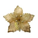 Ver imagem 3 de Kit 8 Flores Artificial Glitter Enfeite Dourado Natal 25cm