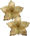 Ver imagem 1 de Kit 8 Flores Artificial Glitter Enfeite Dourado Natal 25cm