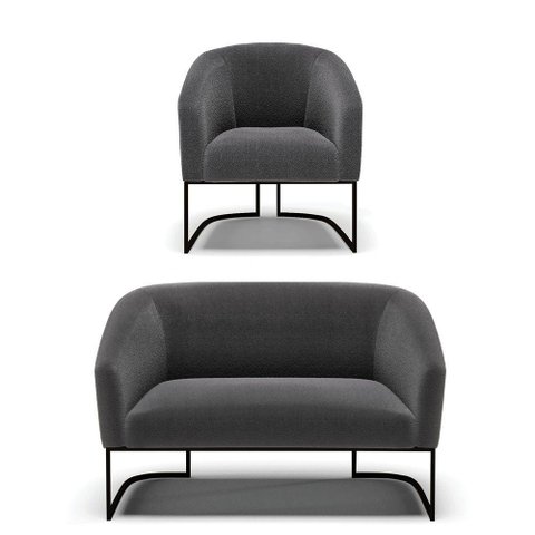 Sofá Namoradeira e Poltrona Base Industrial Preto Stella Bouclê D03 - D'Rossi Cor Grafite