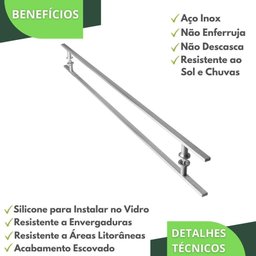 Puxador Aço Inox Escovado Para Porta De Vidro 150 Cm M.S - 6