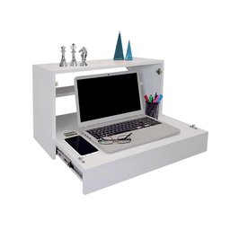 Escrivaninha Suspensa Bancada Compacta com Gaveta Mesa para Notebook Branco Laca - 1