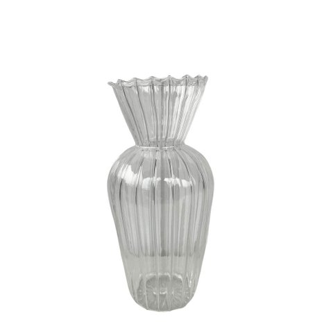 Vaso de Vidro Pequeno Decorativo Plissado para Flor Haste