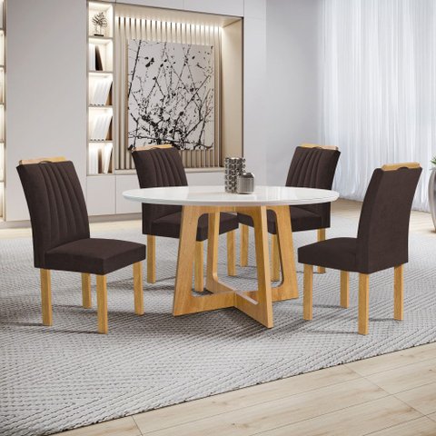 Conjunto Mesa Arizona 120cm com 4 Cadeiras Arizona Tampo Redondo Plus com Vidro