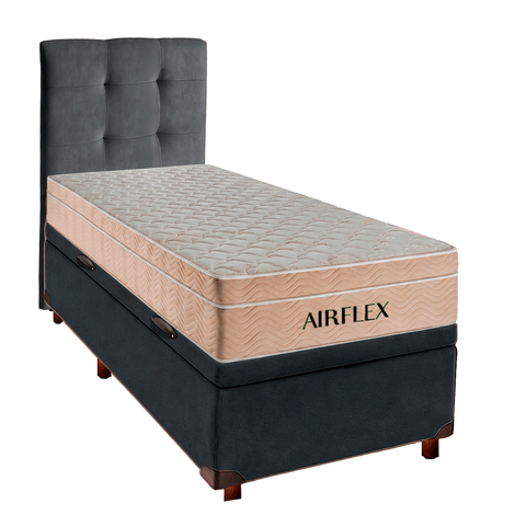 Kit Cama Box Bau + Cabeceira + Colchão Solteiro Molas Ensacadas - Airflex