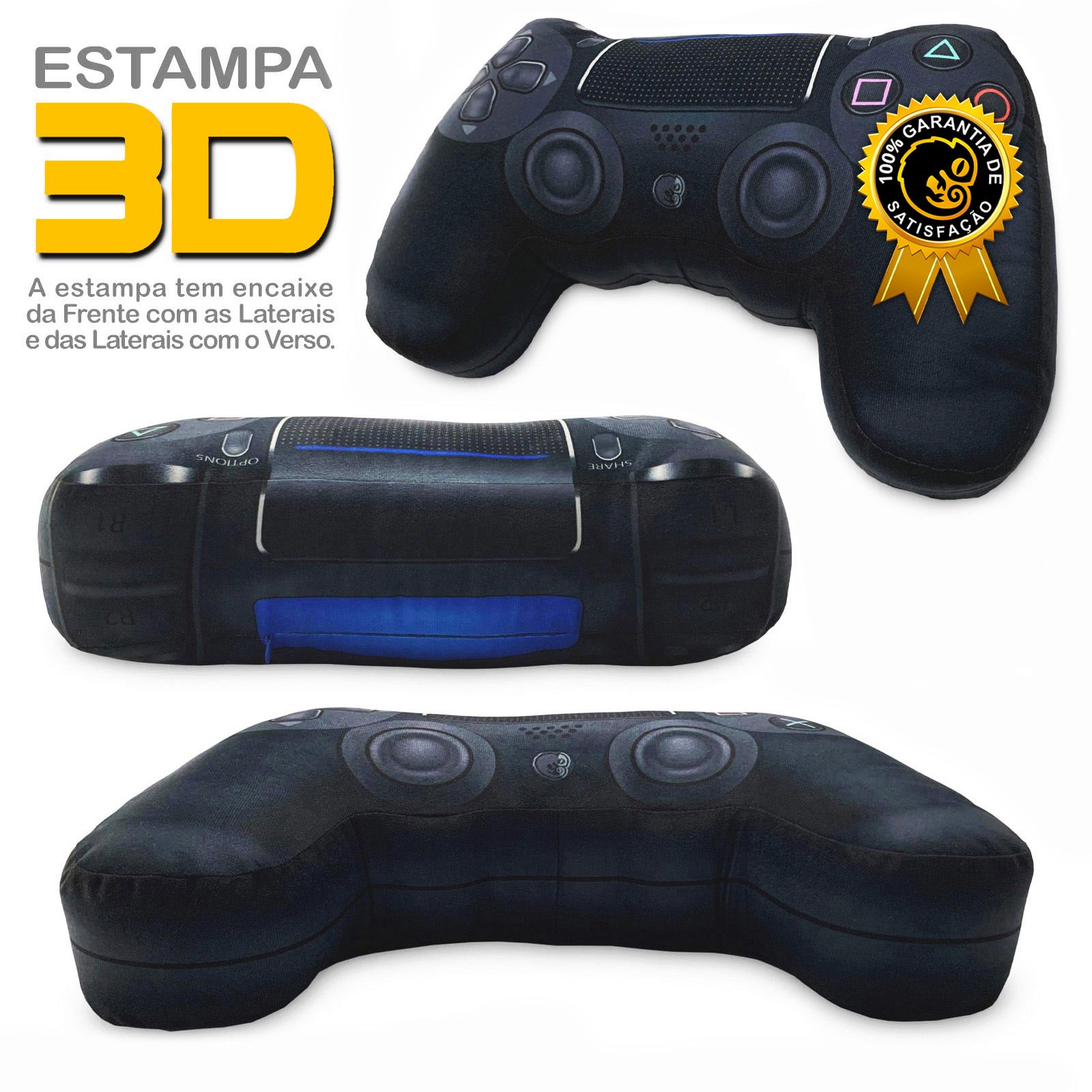 Almofada Gamer Controle de Videogame Joystick Playpillow 4 Preto - 3