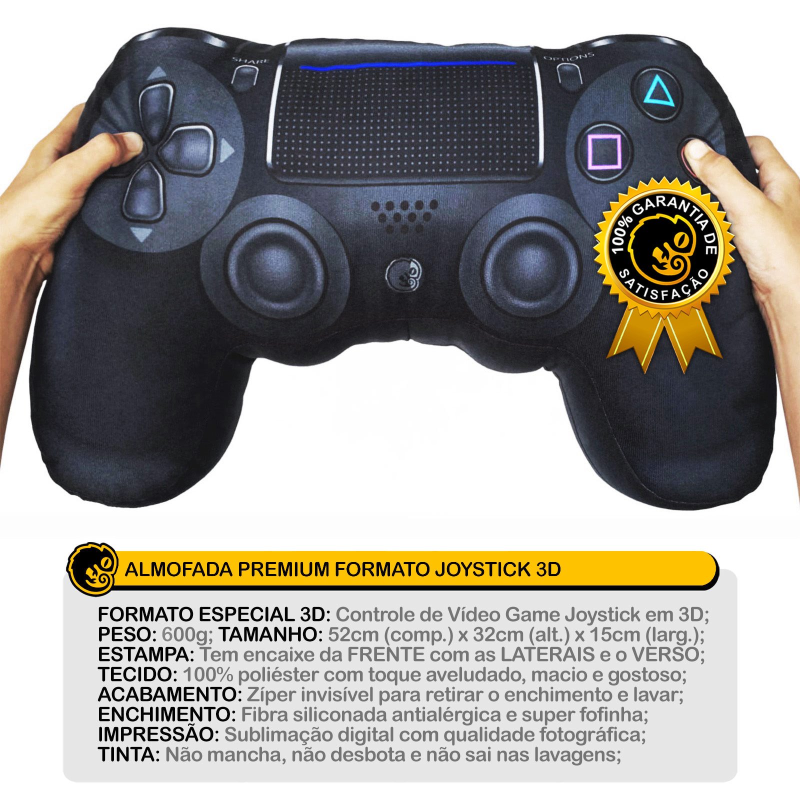 Almofada Gamer Controle de Videogame Joystick Playpillow 4 Preto - 7