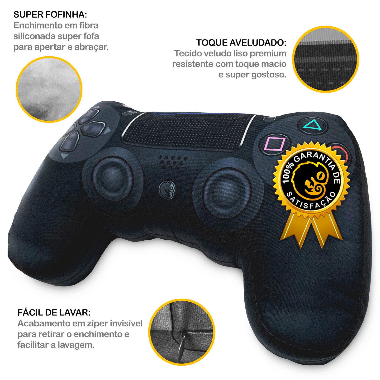 Almofada Gamer Controle de Videogame Joystick Playpillow 4 Preto - 5