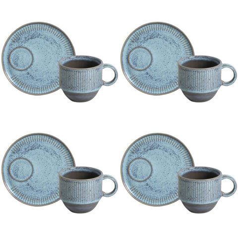 Conjunto 4 Xícaras de Chá Empilhável com Pires 230ml Linhas Breeze Porto Brasil Mesa Posta Café