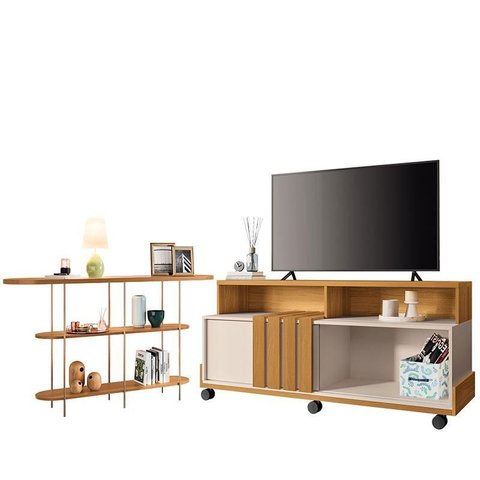 Rack Bancada Graci 1.3 com Aparador Infinity Cinamomo Off White – Hb Móveis