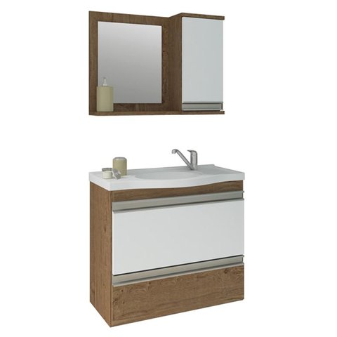 Gabinete de Banheiro com Cuba e Espelheira Grecia 65cm Amendoa/branco - Mgm