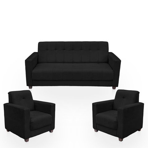 Sofá + 2 Poltrona para Sala de Estar Moderno Confortável Veneza Suede