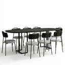 Ver imagem 2 de Mesa Retangular Alina 200cm Preto com 8 Cadeiras Barcelona N01 Couríssimo Preto Linho Cinza - Lyam