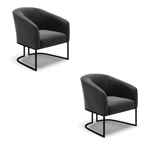 Kit 2 Poltronas Stella Suede Preto Base Industrial Preto - D’Rossi