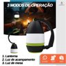 Lanterna Luz 3x1 de Acampamento Camping Portátil Multifuncional Led Recarregável por Usb Alto Brilho - 3