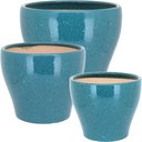 Ver imagem 1 de Jogo 3 Cachepô Cerâmica Azul Vaso Decorativo Planta