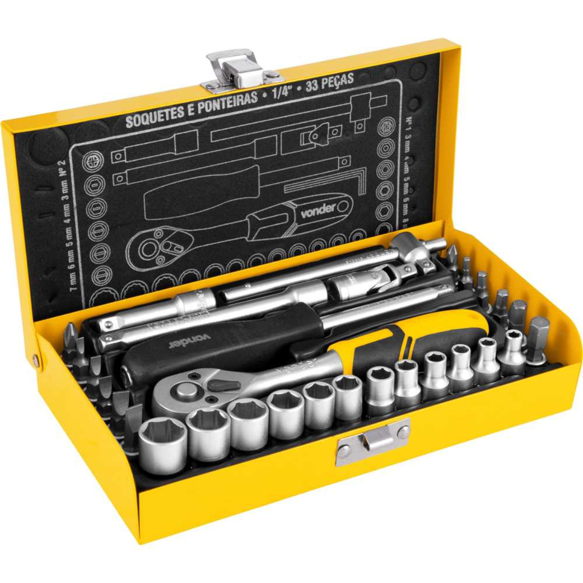 Jogo de Soquetes e Ponteiras Encaixe 1/4" com 33 Pcs Vonder