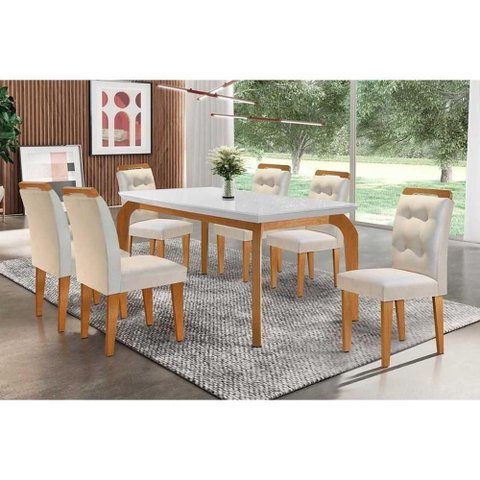Sala de Jantar Completa Londrina C-tampo Madeirado Canto Reto 180x90cm e 6 Cadeiras Imperatriz