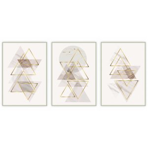 kit com 3 Quadros Decorativos Abstratos com Moldura e Vidro para Sala Quarto Escritório e Clínica 72