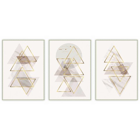 kit com 3 Quadros Decorativos Abstratos com Moldura e Vidro para Sala Quarto Escritório e Clínica 72