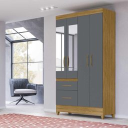 Guarda Roupa 4 Portas Com Espelho Madri Freijó Cinza 852031 - 3 Guarda Roupa 4 Portas Com Espelho Madri Freijó Cinza 852031 - 3