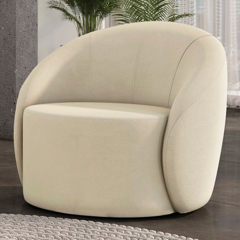 Poltrona Sala Decorativa Redonda 91cm Steve Suede Bege I01 - Mpozenato