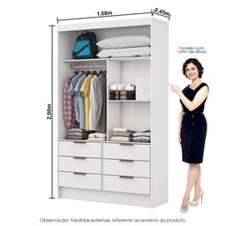 Closet de Casal Sevilha com 6 Gavetas Carioca Móveis Branco - 3