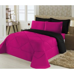 Kit Edredom Dupla Face Ternura Casal Queen 6 peças 150 fios - Pink e Preto - 1
