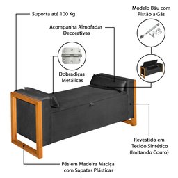 Recamier Divã Baú Para Cama Casal 1.40 Imperial Corino Preto - LH Móveis - 5 Recamier Divã Baú Para Cama Casal 1.40 Imperial Corino Preto - LH Móveis - 5