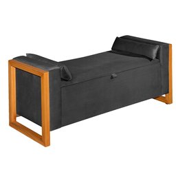 Recamier Divã Baú Para Cama Casal 1.40 Imperial Corino Preto - LH Móveis - 1 Recamier Divã Baú Para Cama Casal 1.40 Imperial Corino Preto - LH Móveis - 1