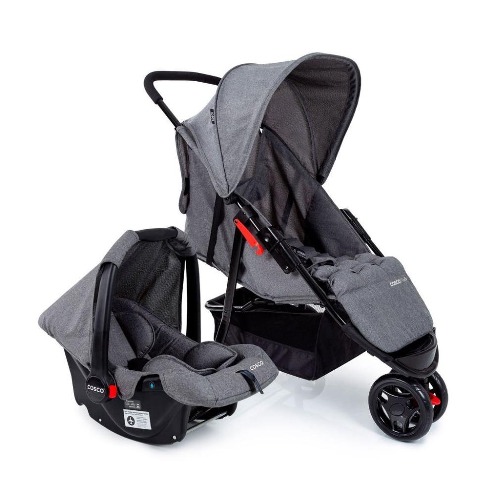 Carrinho com Bebê Conforto Travel System Toffy Duo Cosco Cinza Mescla ...