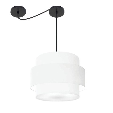 Lustre Sala de Jantar com Desvio Vivare Md-4397 Cúpula em Tecido 40cm Branco 127/220v