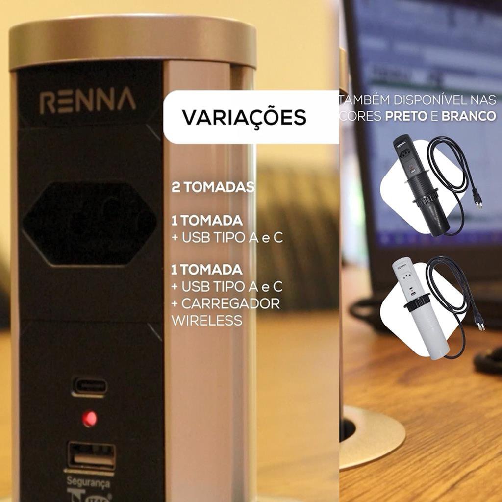 Torre Automática Moveis Embutir Retrátil Indução Usb Branca - 4