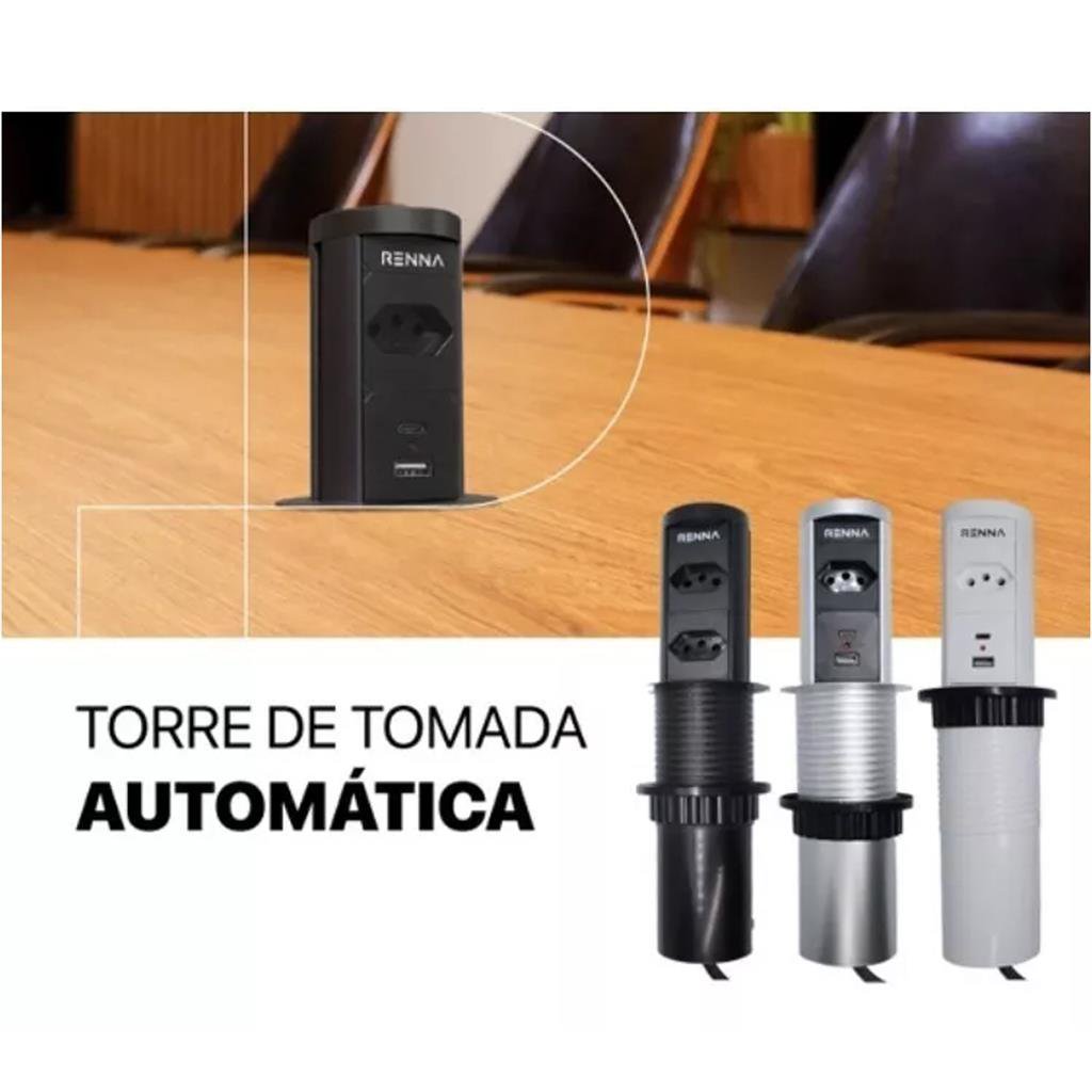 Torre Automática Moveis Embutir Retrátil Indução Usb Branca - 3