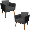 Ver imagem 1 de Kit 02 Poltronas Decorativas Isabella Pés Palito Madeira Suede Preto - Gran Belo