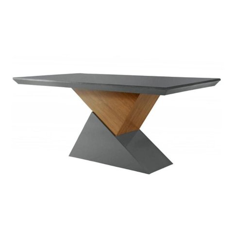 Mesa para Cozinha Dubai com Tampo 180x90cm Madeirado Vidro Canto Curvo Imbuia Grafite Rufato