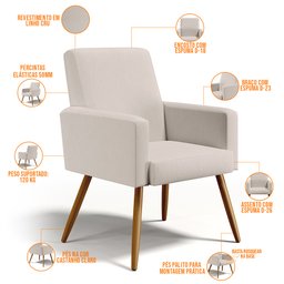 Poltrona Decorativa Para Sala de Estar e Recepção Maria Pés Palito Linho - Lyam Decor - 3 Poltrona Decorativa Para Sala de Estar e Recepção Maria Pés Palito Linho - Lyam Decor - 3
