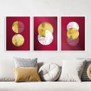 Ver imagem 2 de Kit 3 Quadros Abstratos Círculos Vinho e Dourado 24x18cm:Madeira branca