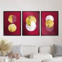 Ver imagem 1 de Kit 3 Quadros Abstratos Círculos Vinho e Dourado 24x18cm:Madeira branca